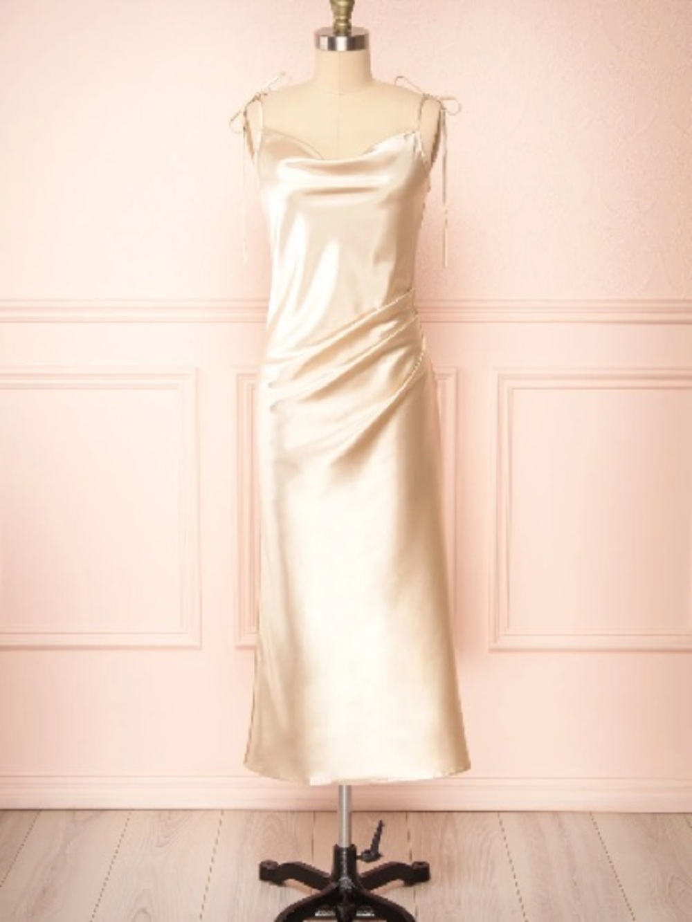 Elyse Beige | Cowl Neck Midi Dress